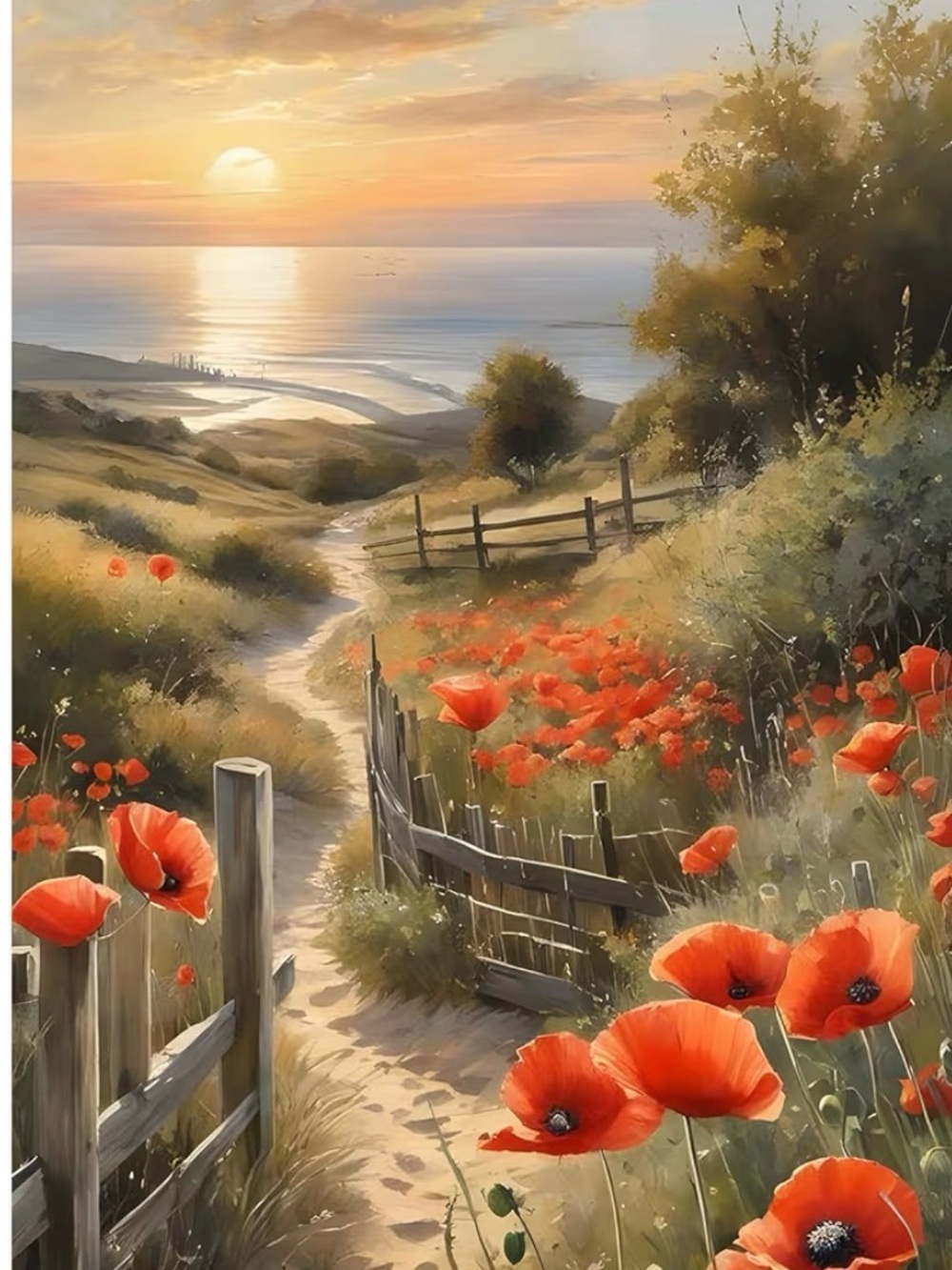 Sunset Poppy Coastal Path Diamond Art